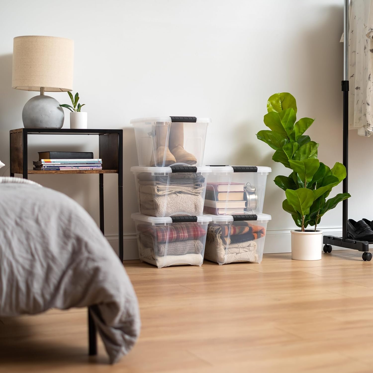 Private Label 19 QT Clear Plastic Storage Box with Lid and Latches - 6 Pack from Manufacturer - BPA-Free See-Through Durable Nestable Stackable Containers Secure Pull Handle Custom Logo