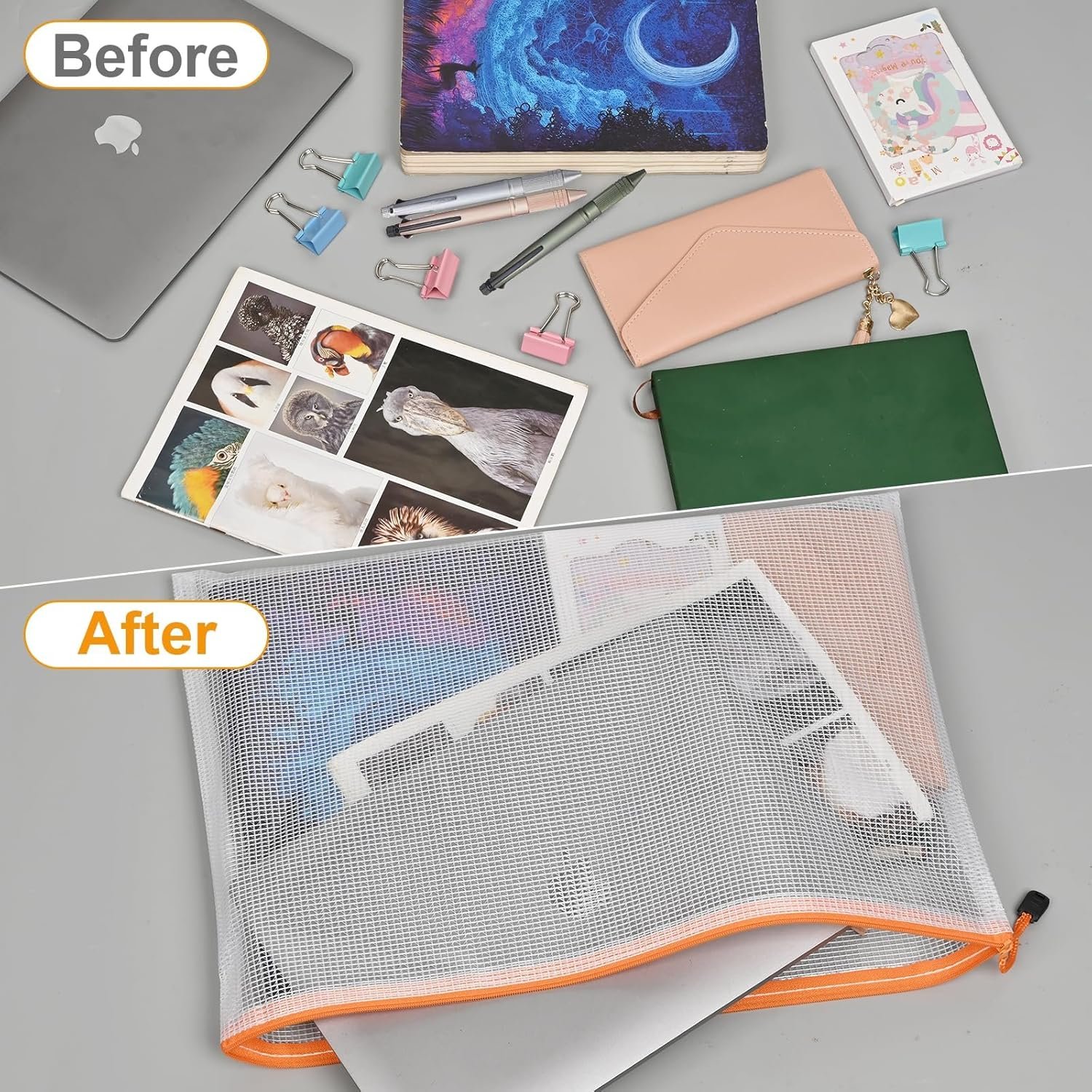 Private Label 12 Pack A3 Waterproof Mesh Zipper Pouches Custom Logo Board Game Puzzle Storage Organizer for Office School Supplies Home Travel Manufacturer