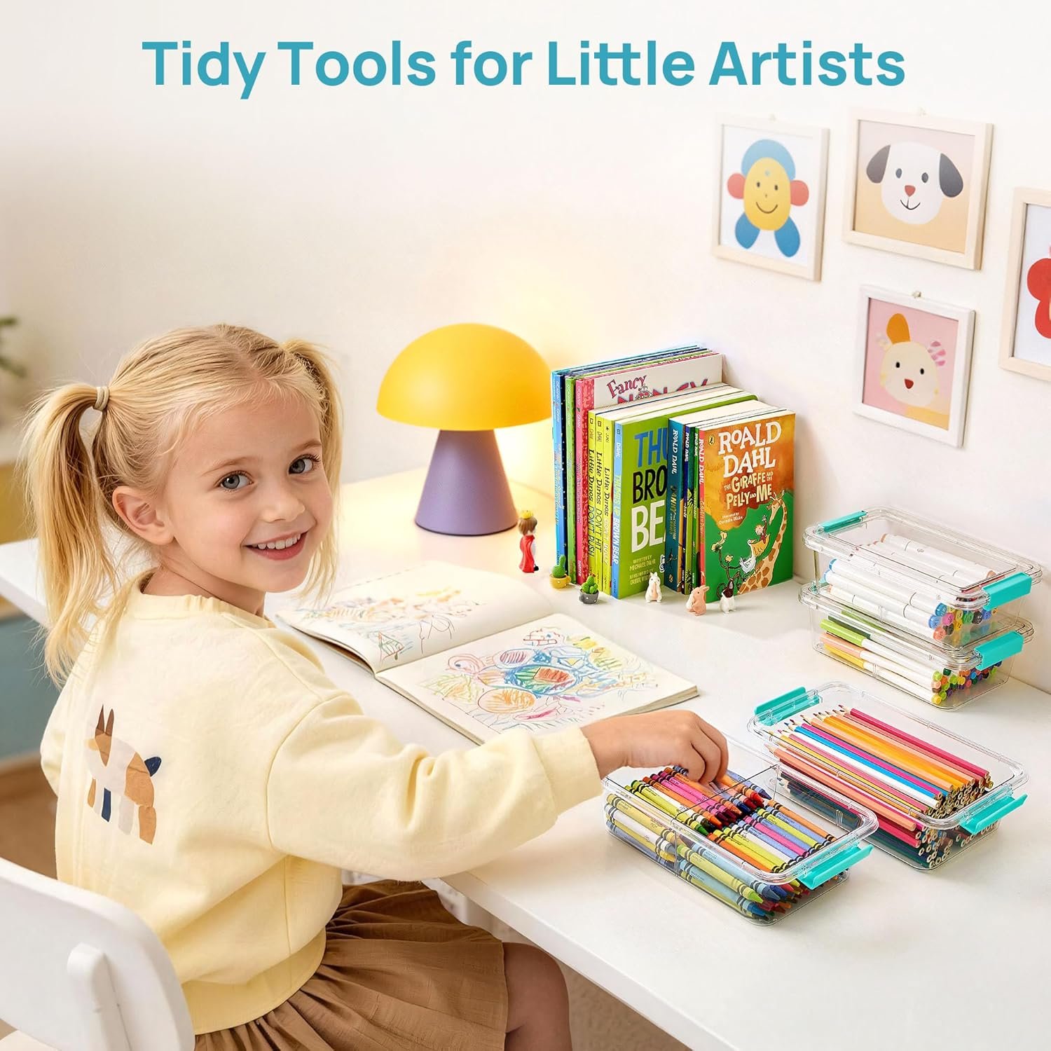 Private Label 8 Pack 1.5Qt Clear Plastic Pencil Box with Removable Divider, Custom Logo Pencil Holder for Pen Organizer, Small Stackable Containers with Lid from Supplier for Art Craft Sticker Scrapbook Office Supplies