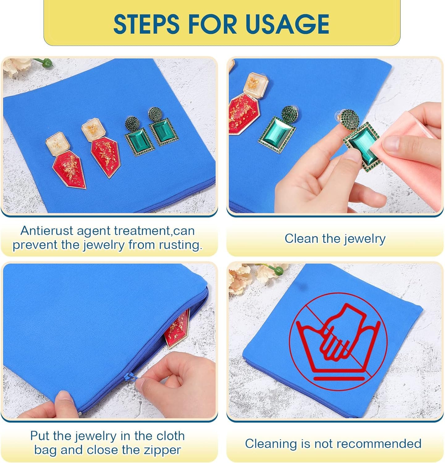 Custom Logo 12 Pieces Zippered Anti-Tarnish Silver Protection Jewelry Storage Bags Private Label Tarnish Prevention Cloth Pouches for Necklaces Bracelets Earrings Manufacturer