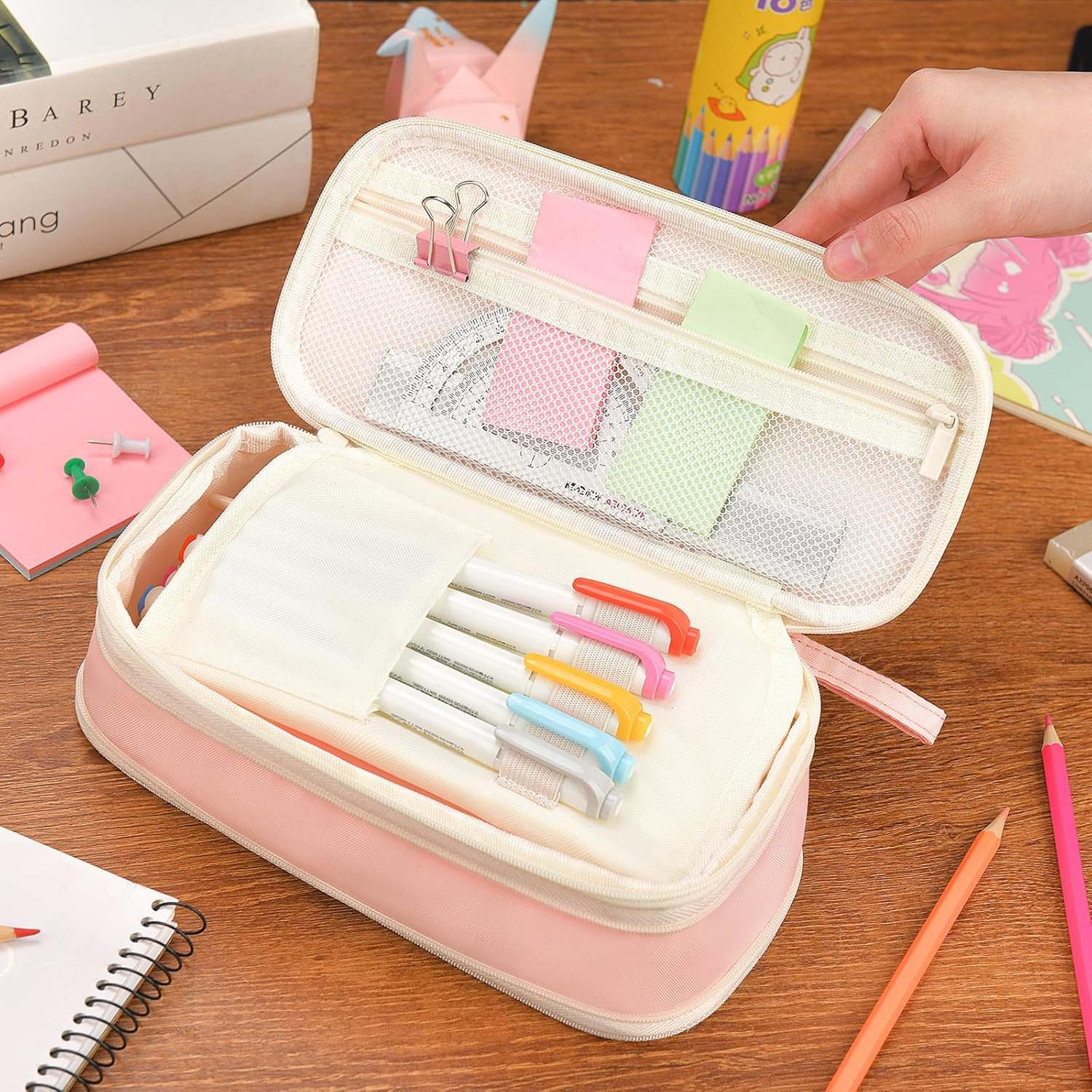 Private Label Cute Pencil Case Big Capacity Pouch for Girls Custom Logo Kawaii Preppy School College Supplies Pink Manufacturer