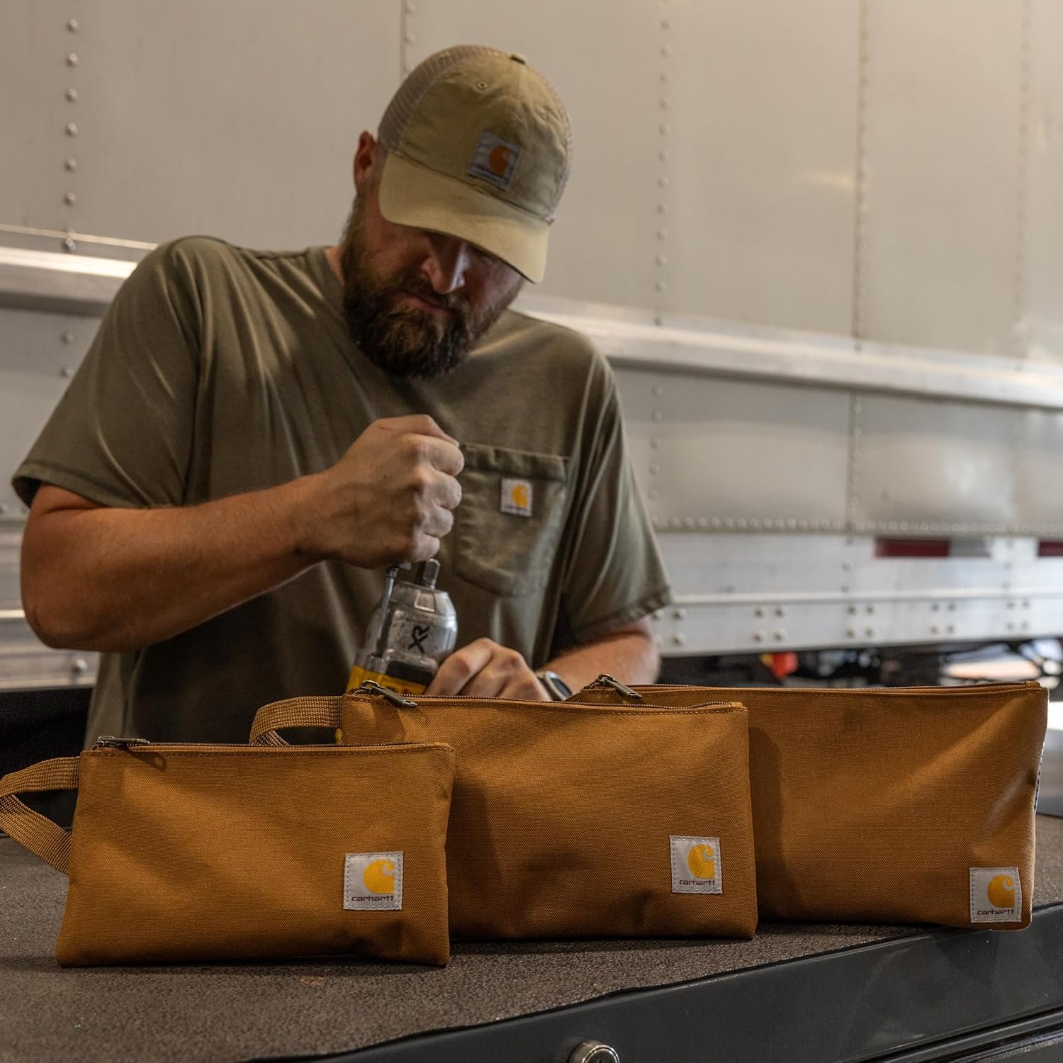 Custom Logo Utility Zipper Pouch Set Private Label Durable Water Repellent Organizers Sold in Sets of Three Brown/Black/Gravel Manufacturer