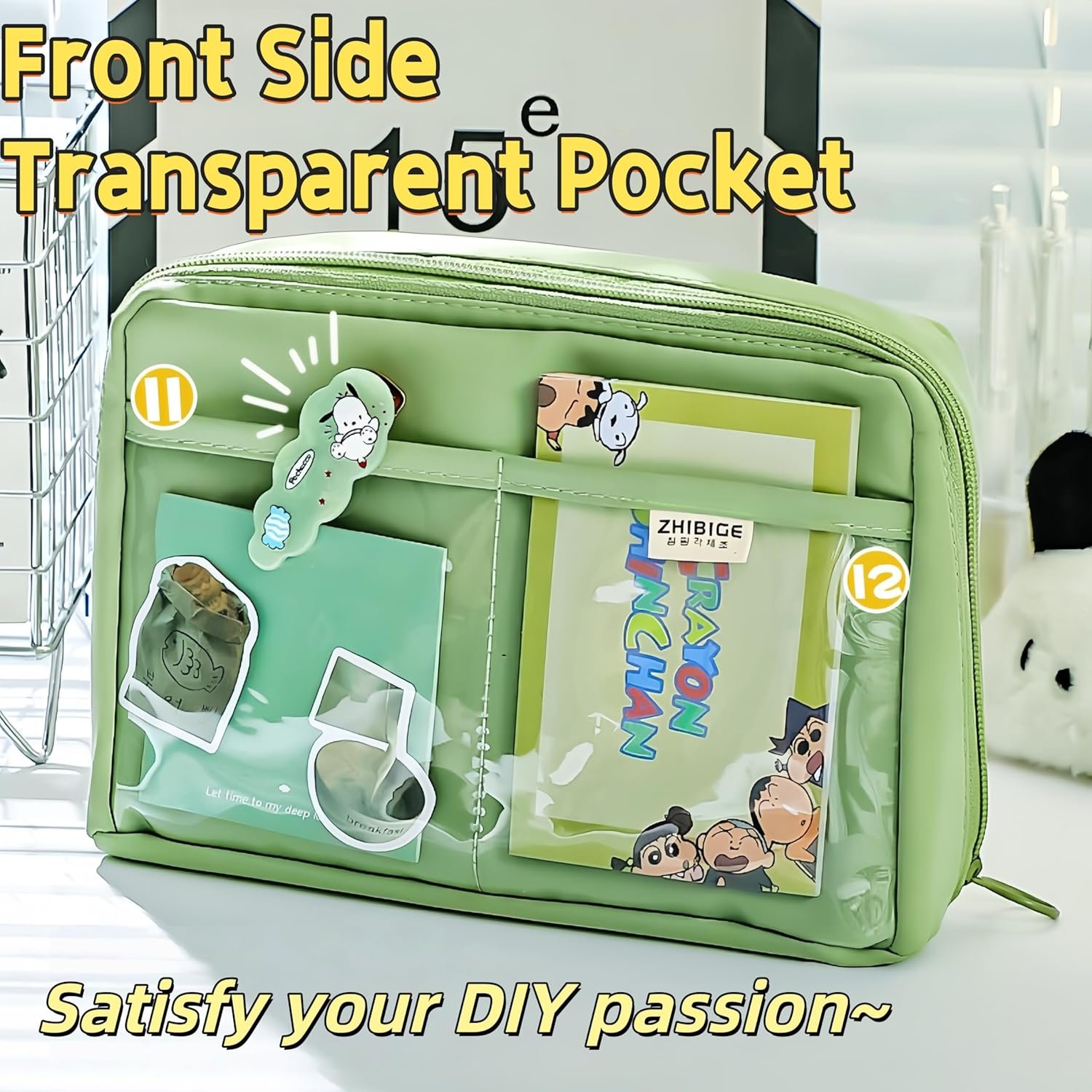 Private Label Kawaii Aesthetic Pencil Case - Custom Logo Large Capacity Canvas Pen Pouch Bag Manufacturer (Green)