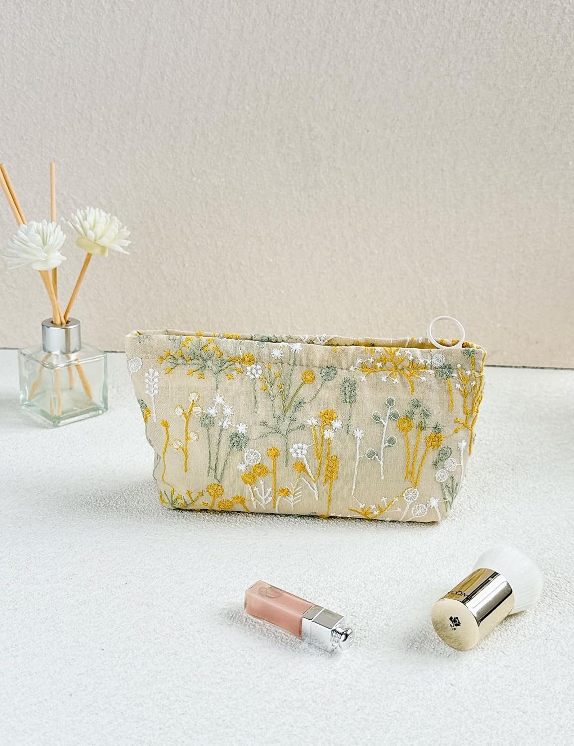 Private Label 2 Pcs Large Floral Embroidery Makeup Bags Cosmetic Travel Toiletry Organizers Small Zipper Pouch Purse for Women Teens Custom Logo Manufacturer