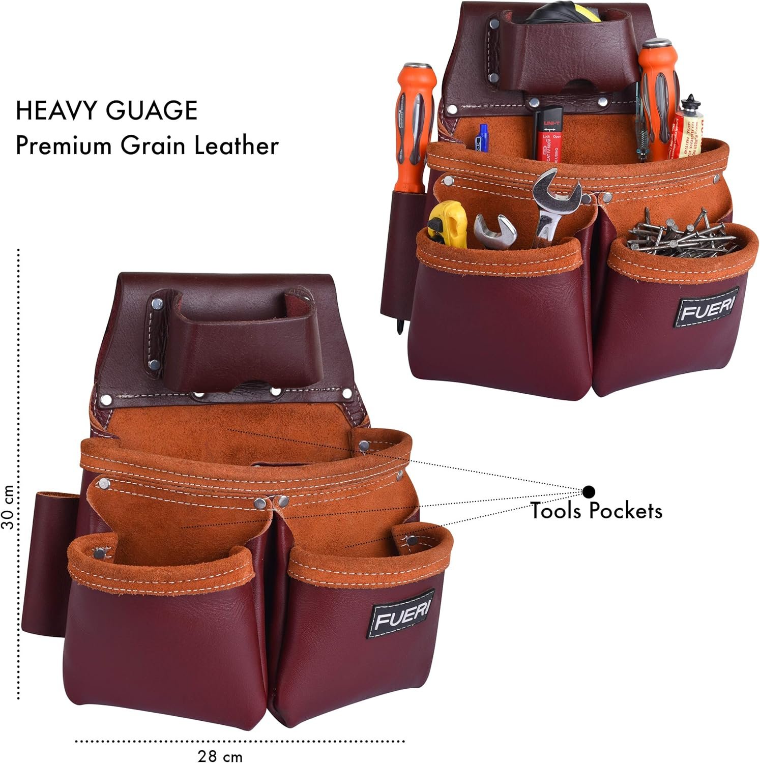 Private Label Heavy-Duty Leather Tool Belts for Men Carpenter Tool Rig Organizer With 19 Pockets-2 Pouches From Supplier Double Hammer Holder Suspender Loops Foam-Padded Belt for Framers Electricians Custom Logo