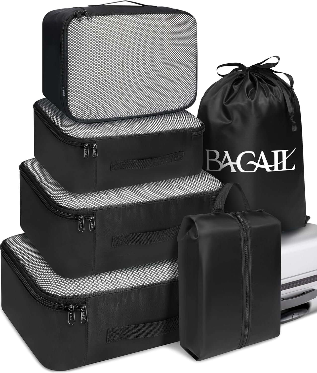 Private Label 6 Set Packing Cubes - Custom Logo Luggage Travel Organizers Manufacturer - Black