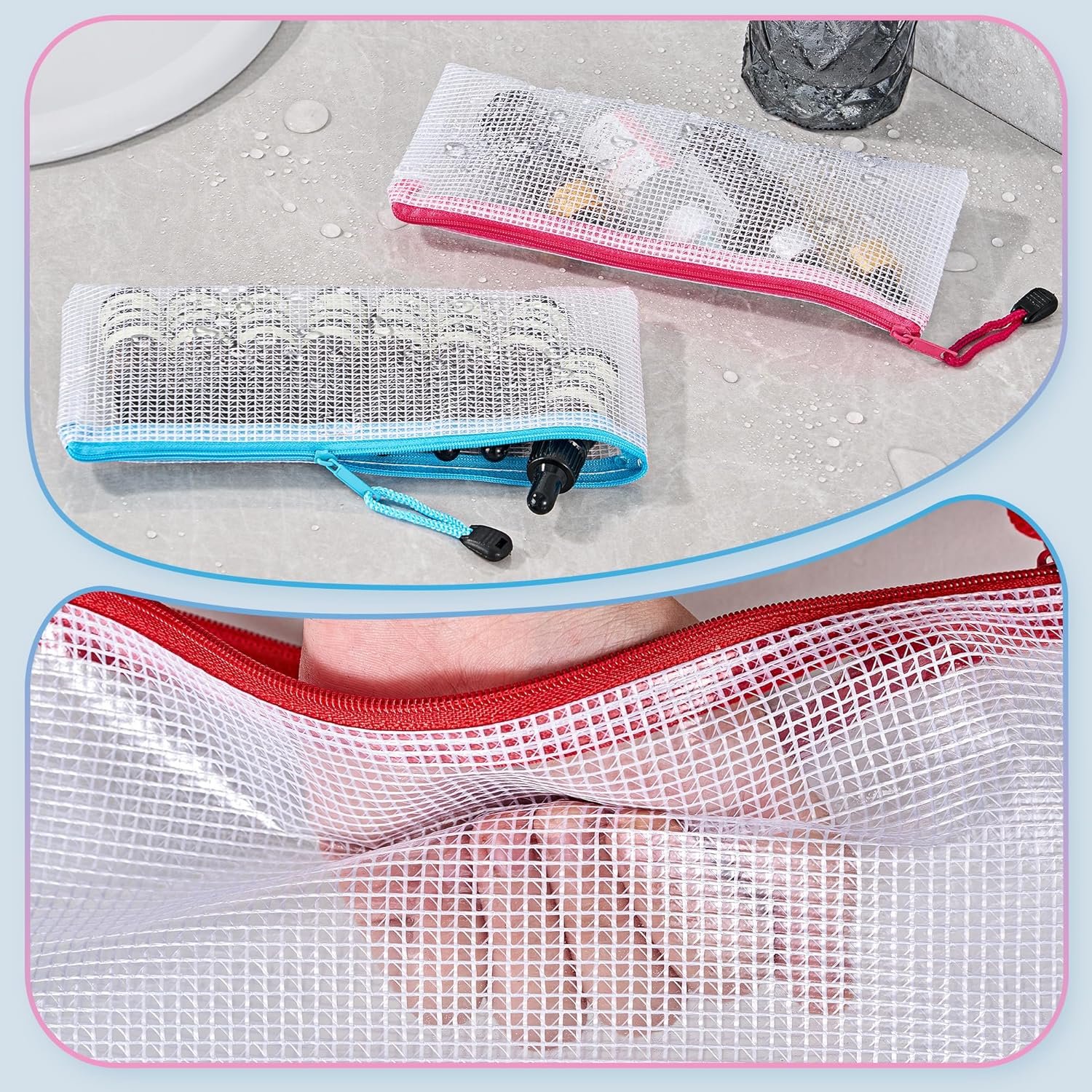 Private Label 24 Pack A6 (9.3 × 4.0 in) Waterproof Mesh Zipper Pouch Bags Custom Logo for School Supplies Cash Cosmetics Travel Organization Factory 8 Colors