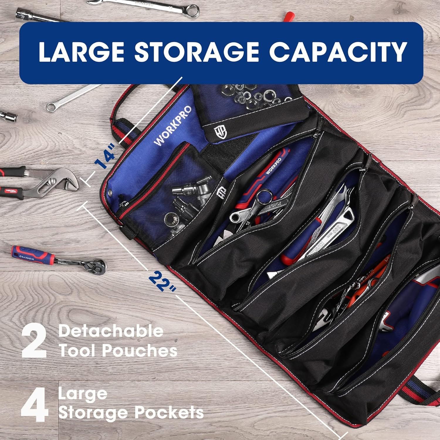 Manufacturer Roll Up Tool Bag Private Label with Detachable Tool Pouches Heavy Duty 6 Pockets Custom Logo Organizer for Mechanic Electrician Plumber Carpenter