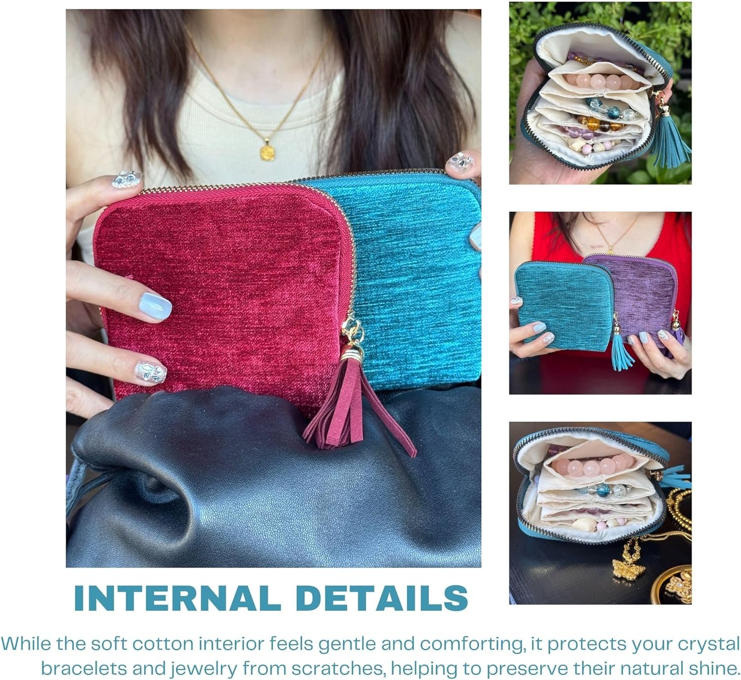 Private Label Travel Jewelry Case Organizer Portable Pouch with Custom Logo Tassel Zipper for Rings Crystal Bracelets Valentines Day Gift for Women Peacock Blue Manufacturer