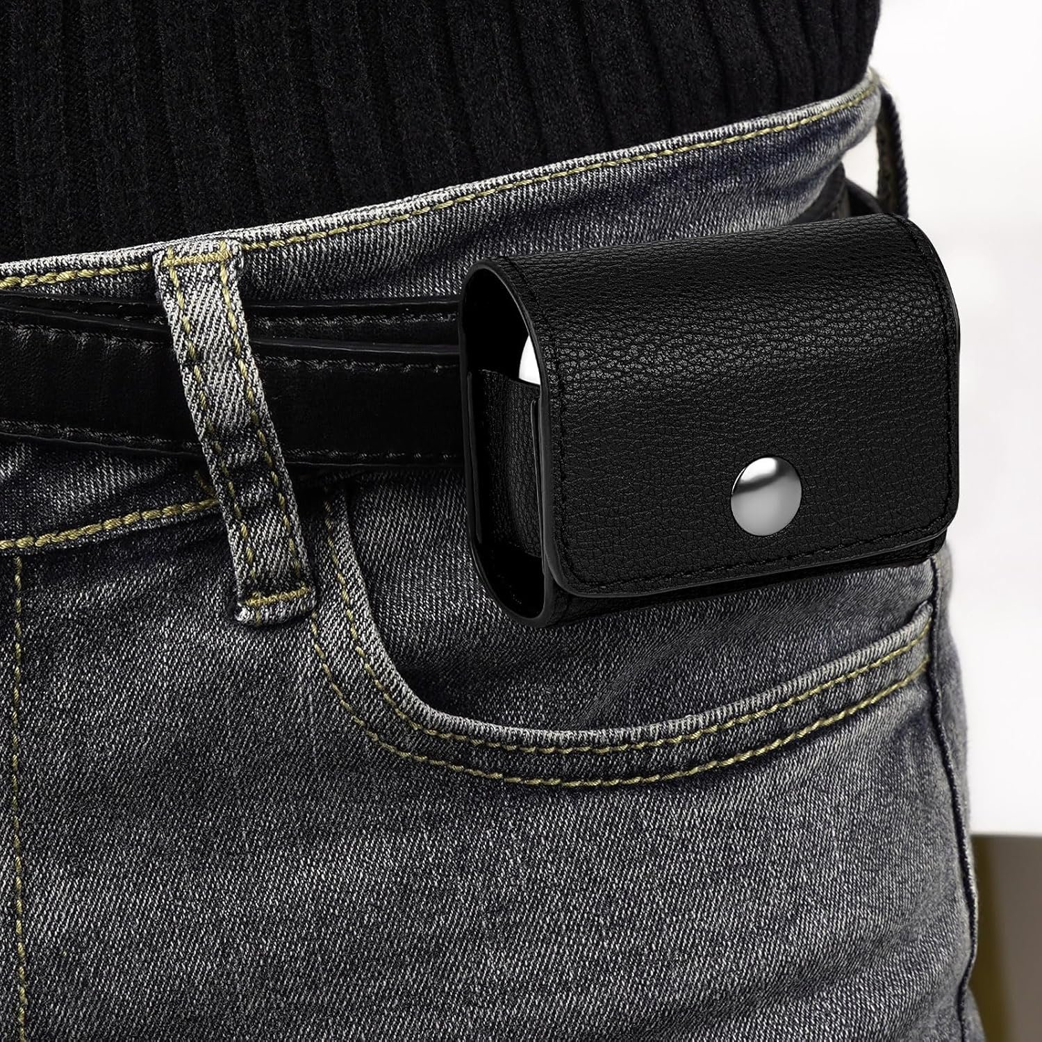 Custom Logo Belt Clip Leather Protective Case Compatible with Apple AirPods Pro 3/2 AirPods 4 Manufacturer Holster Pouch with Belt Loop for Bag Strap Travel Private Label Black