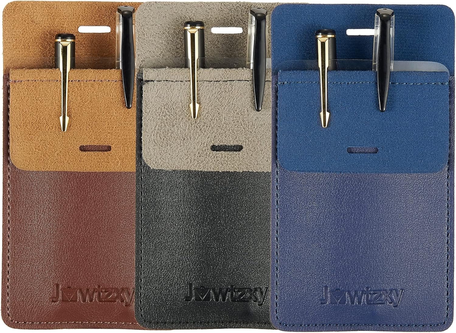 Private Label Pocket Protector 3 Pcs Leather Pen Holder Organizer Pouch for Shirts Lab Coats Pants Manufacturer Multi-Purpose Holds Pens Pointers Pencils Note Cards Custom Logo Brown Black Blue
