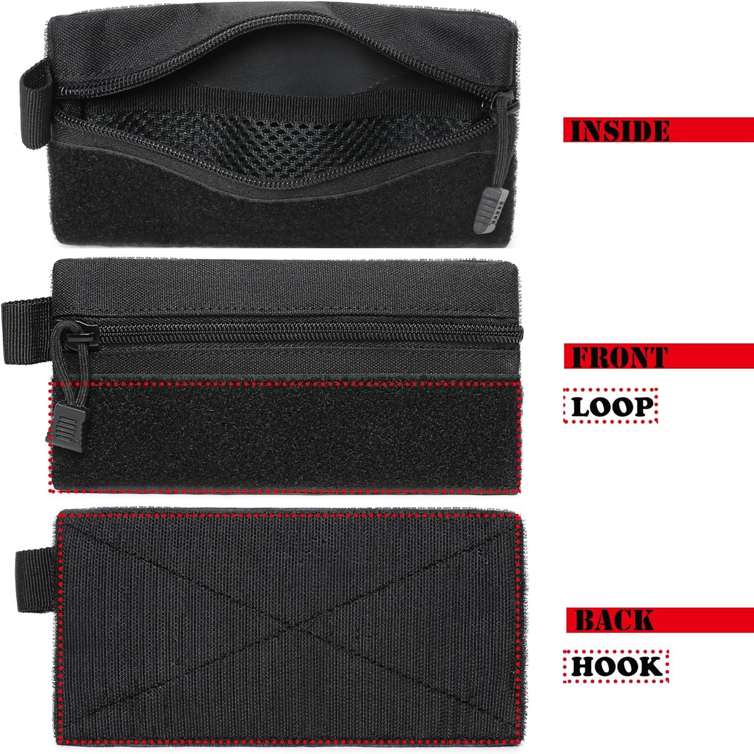 Private Label 3 Pieces Mini Tactical Tool Zipper Pouch with US Patches D-Ring Clips Manufacturer Expansion EDC Organizer Bag Insert Utility Storage Hook Fasteners for Vest Backpack Custom Logo