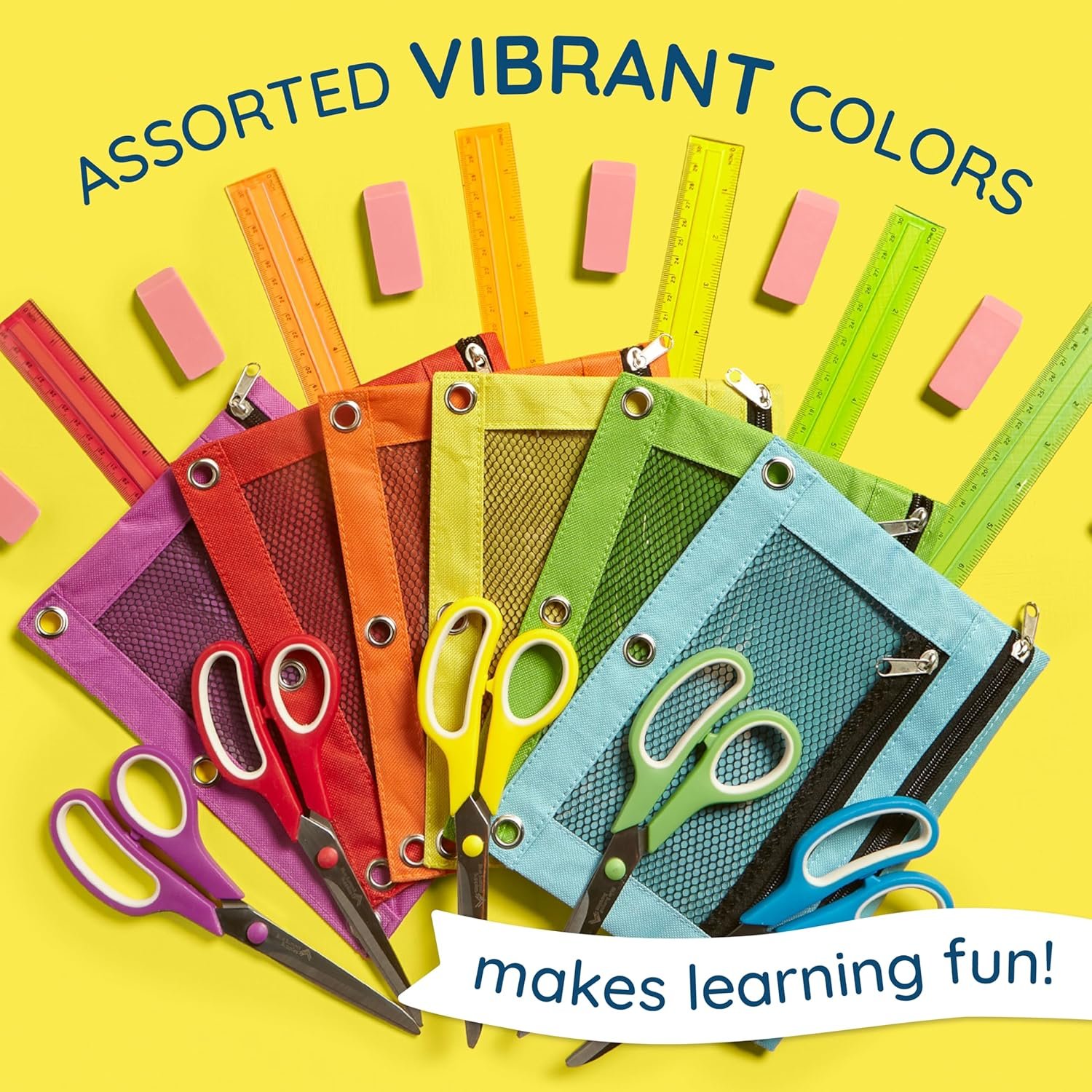 Private Label Bulk Pencil Pouch 12 Pack Assorted Colors Cloth Zipper Pouches for 3 Ring Binders Custom Logo Manufacturer 12 Count