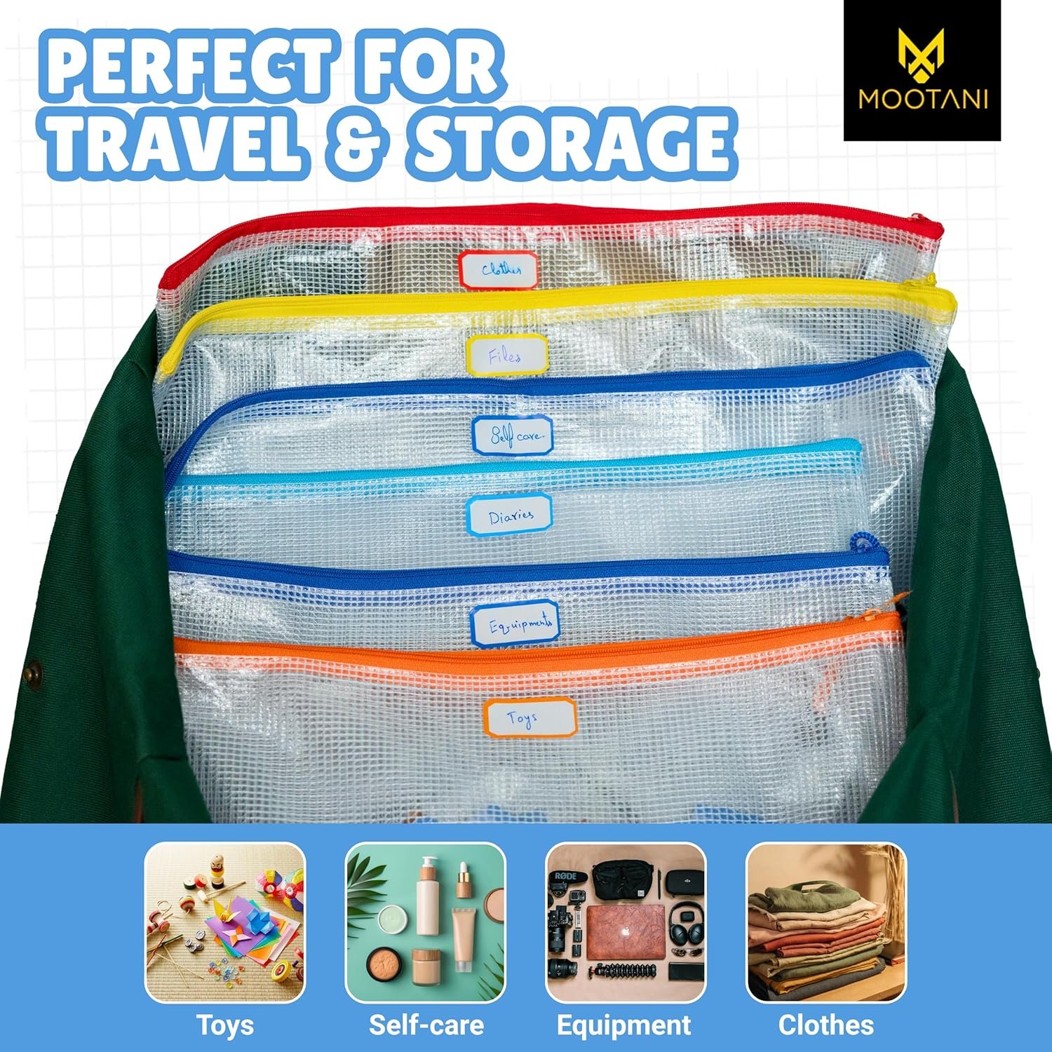 Custom Logo 24 Pcs A3 (16x12 Inches) Large Waterproof Mesh Zipper Pouch Bags Reusable Private Label for Board Game & Puzzle Storage Classroom Office Organization Manufacturer 8 Colors