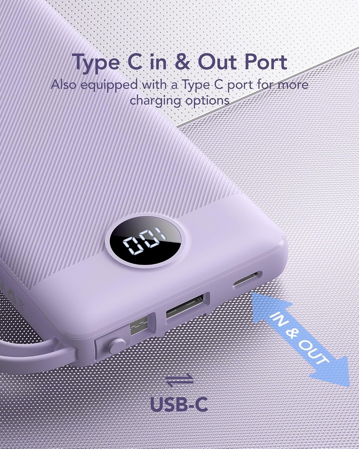 Custom Logo 10000mAh Portable Charger Power Bank Private Label Slim Travel Essentials Battery Pack 5 Outputs 2 Inputs Built-in Cables for iPhone 17/16/15/14/13 Samsung Android Lavender 1 Pack from Manufacturer