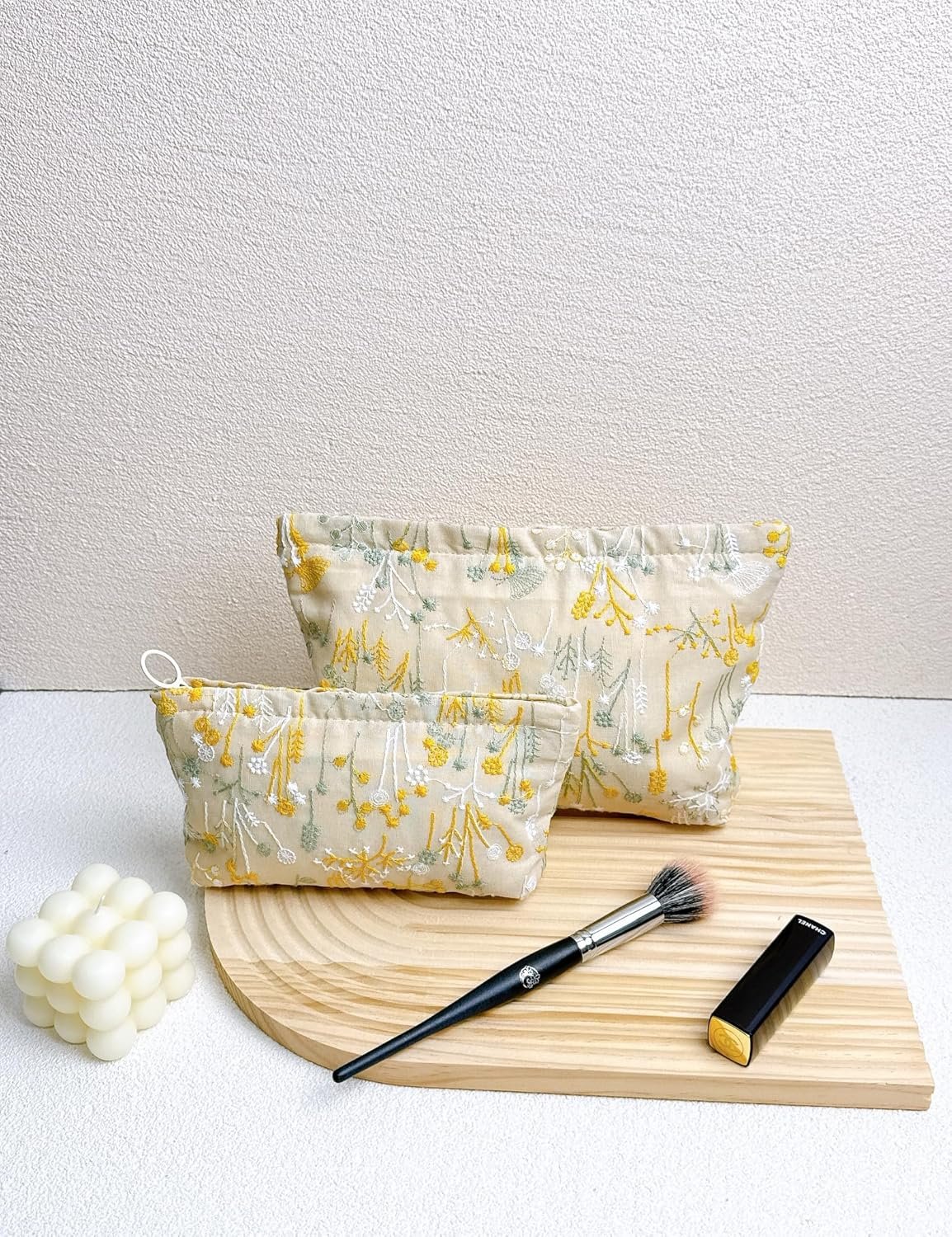 Private Label 2 Pcs Large Floral Embroidery Makeup Bags Cosmetic Travel Toiletry Organizers Small Zipper Pouch Purse for Women Teens Custom Logo Manufacturer