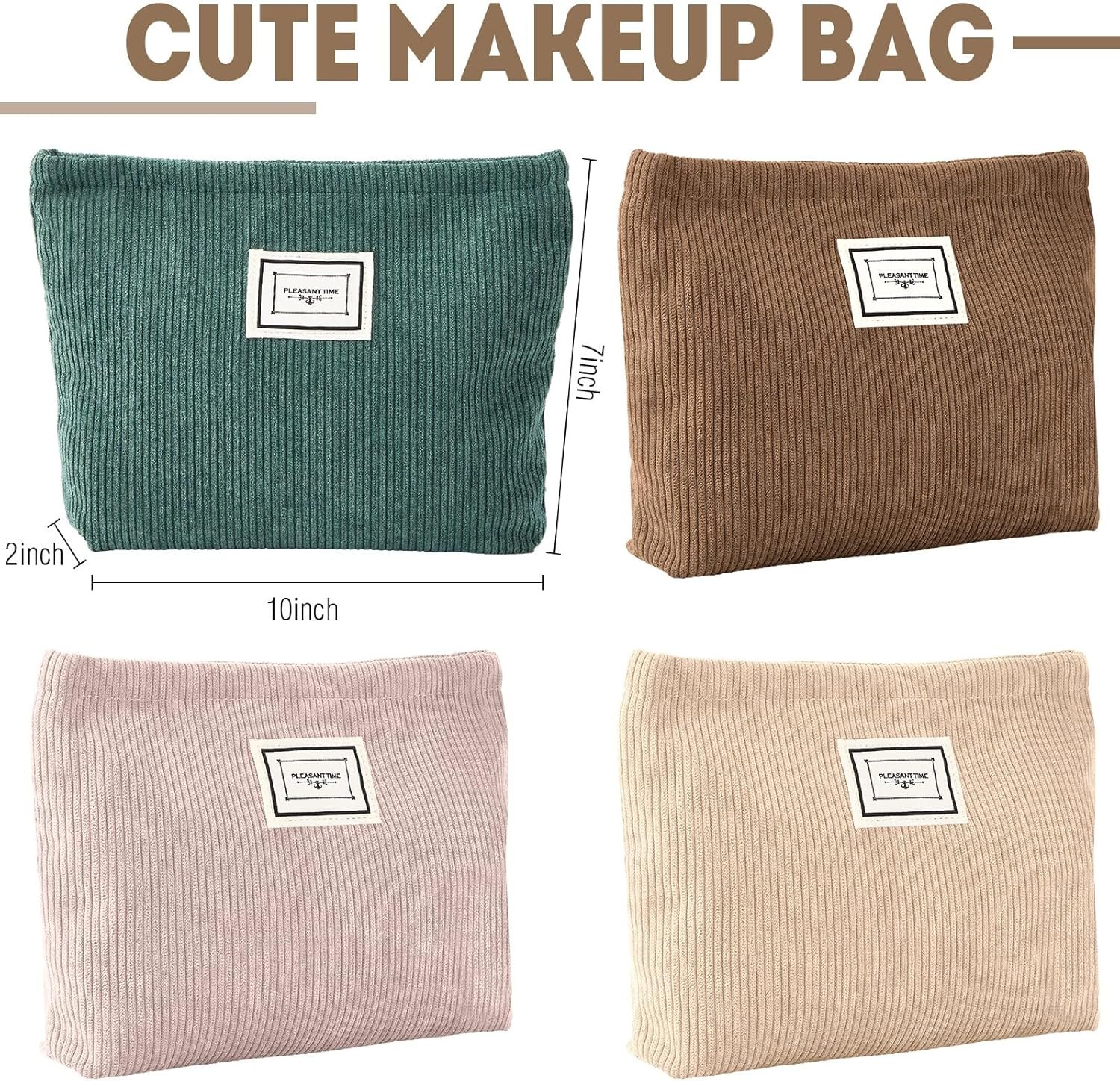 Private Label 4 Pack Large Capacity Velvet Corduroy Makeup Cosmetic Bags Zipper Travel Toiletry Purse for Women Custom Logo Organizer Factory (Fresh Color,Plaid)
