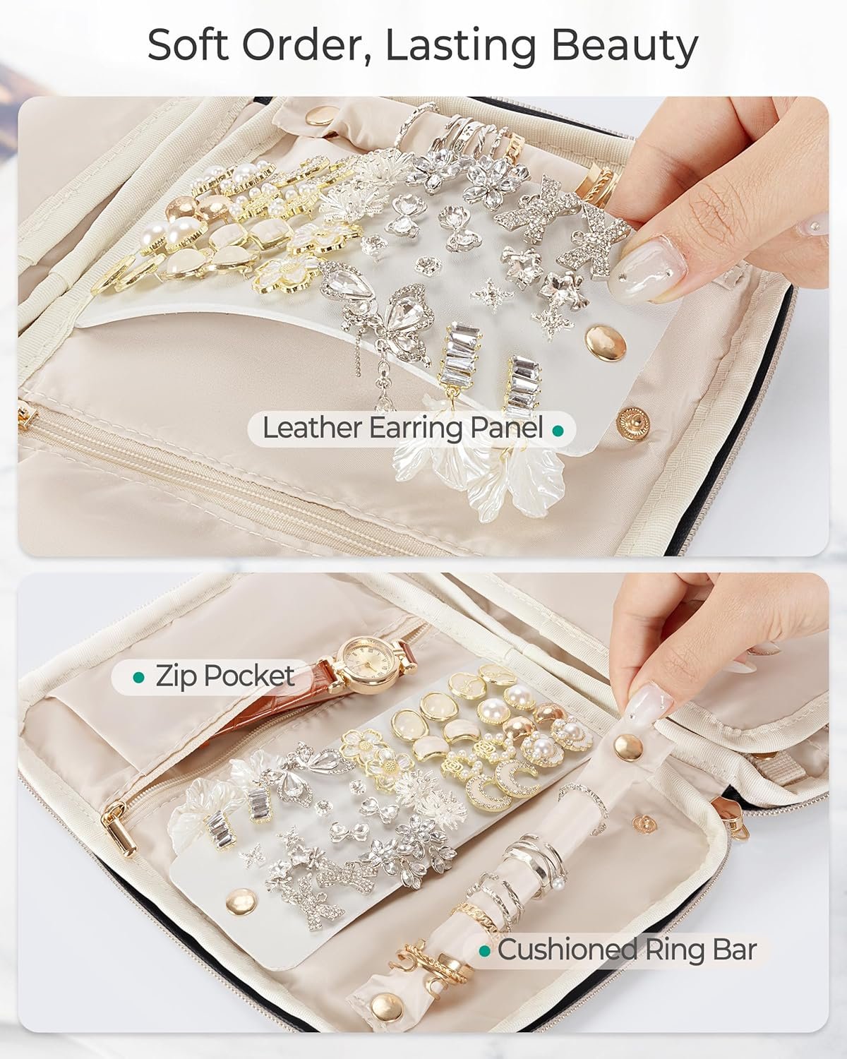 Custom Logo Foldable Black Travel Jewelry Organizer Case for Women Private Label Jewelry Bag for Earrings Rings Necklaces Bracelets Brooches Manufacturer