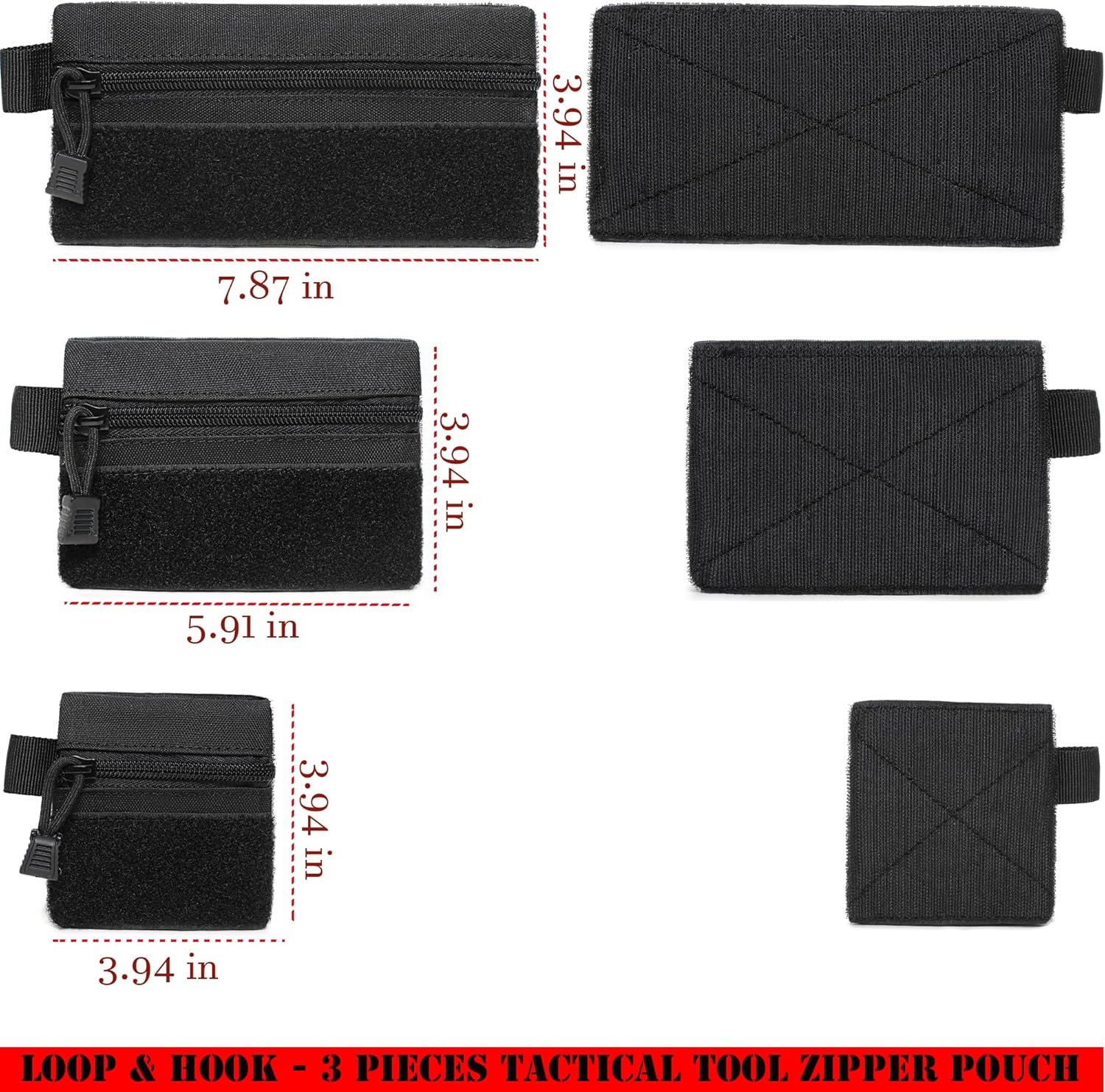 Private Label 3 Pieces Mini Tactical Tool Zipper Pouch with US Patches D-Ring Clips Manufacturer Expansion EDC Organizer Bag Insert Utility Storage Hook Fasteners for Vest Backpack Custom Logo