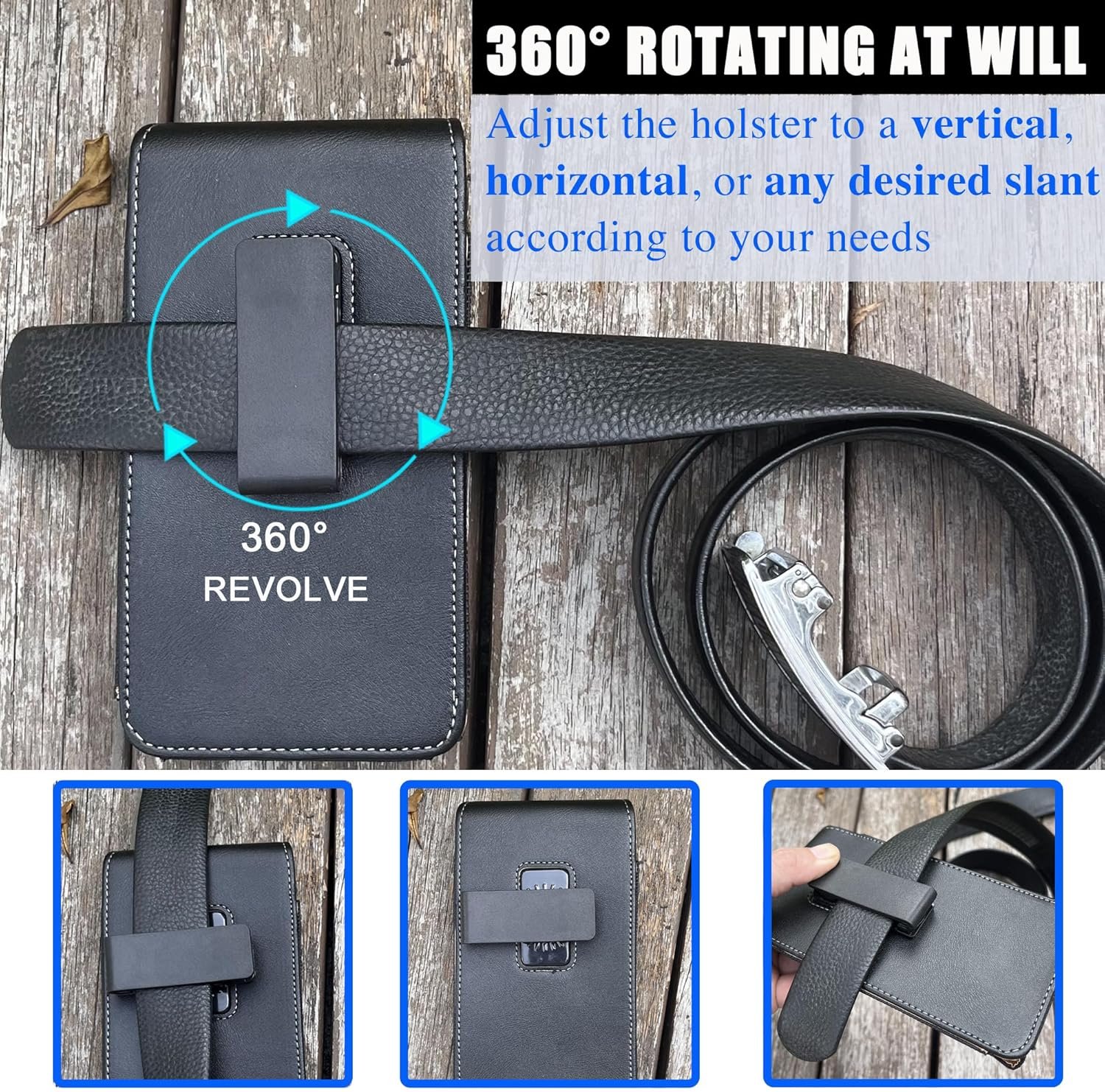 Private Label 360 Rotating Phone Holster Pouch with Belt Clip Custom Logo Phone Holder for iPhone 16 Pro Max 16 Plus 15 14 Pro Max Plus Galaxy S25 Ultra S25+ S24 FE Manufacturer PU Leather Carrying Case for Men Belt
