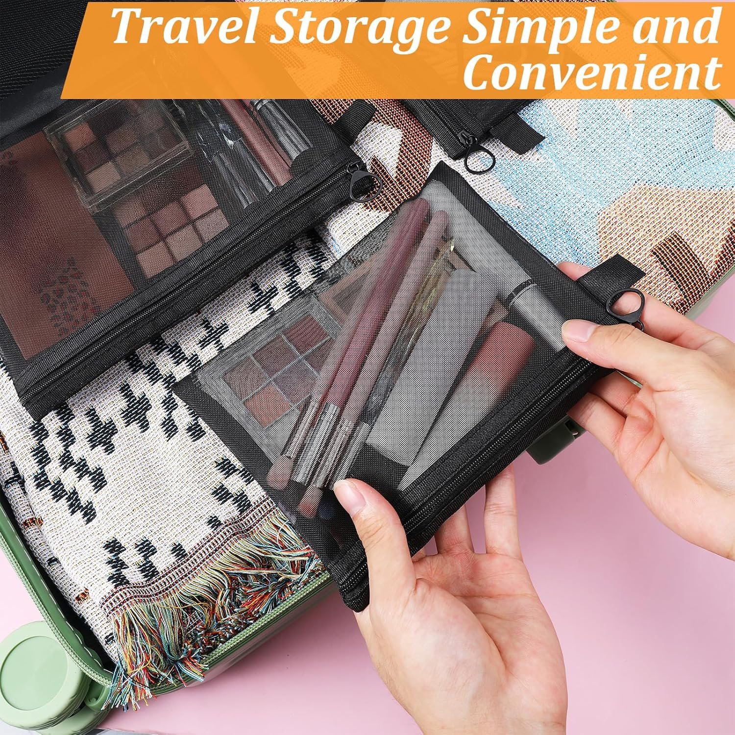 Private Label 5 Pack Small Mesh Zipper Pouches Manufacturer Portable Cosmetic Makeup Travel Toiletry Bags Custom Logo Storage for Home Office Black