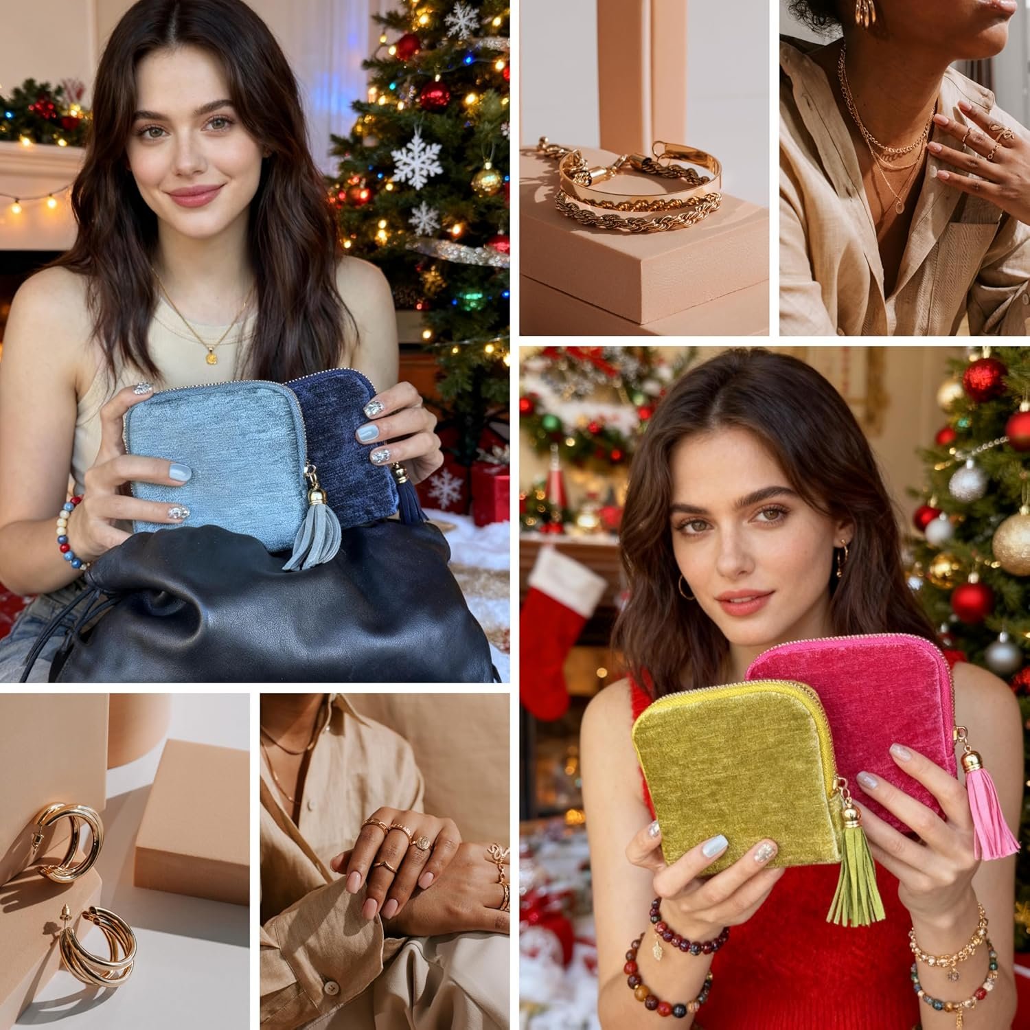 Private Label 2026 Travel Jewelry Case Organizer Portable Pouch for Rings Crystal Bracelets Bangles with Tassel Zipper Custom Logo Valentines Day Gifts for Women Wine Red Supplier