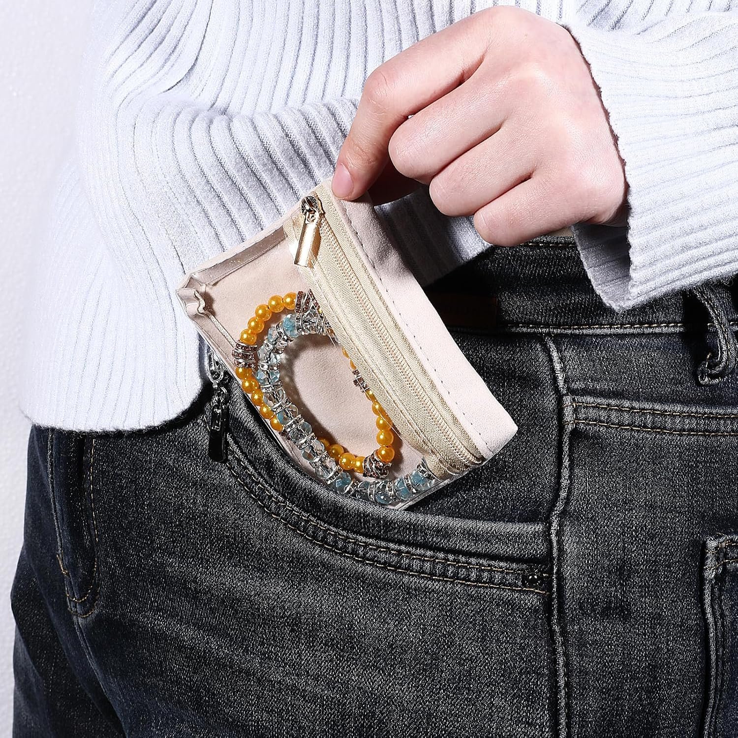 Private Label 4Pcs Clear Portable Travel Jewelry Bag with Zipper Velvet Pouch Custom Logo Mini Organizer Storage for Rings Bracelets Earrings Necklaces Gift Idea for Women Girls Supplier