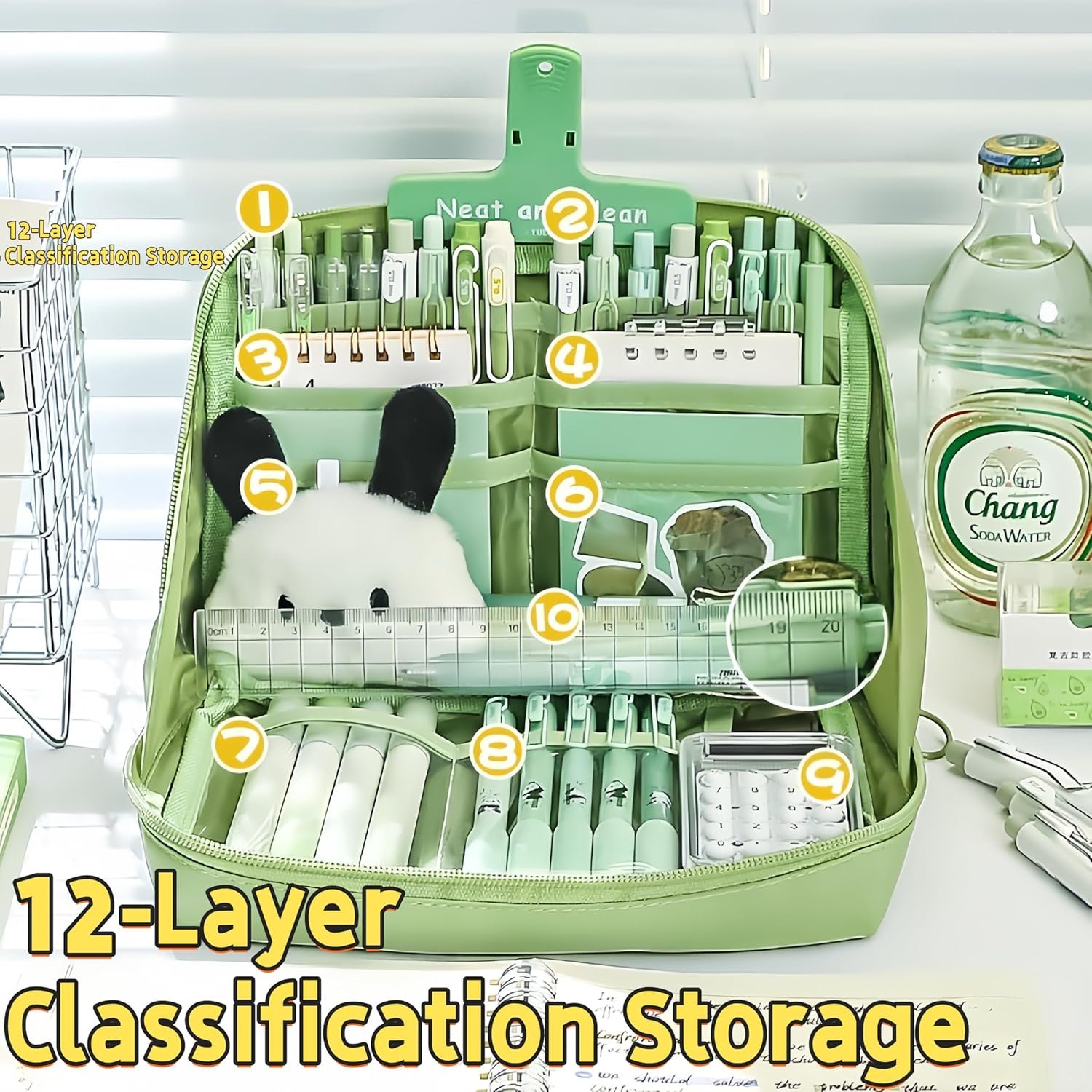 Private Label Kawaii Aesthetic Pencil Case - Custom Logo Large Capacity Canvas Pen Pouch Bag Manufacturer (Green)