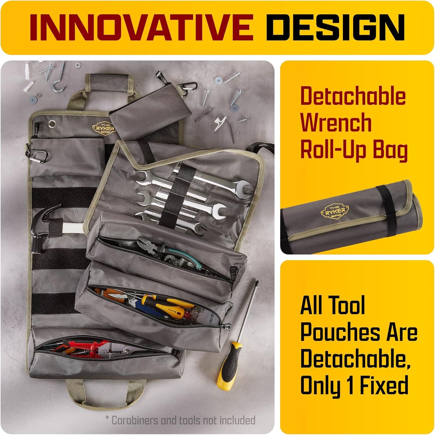 Private Label Roll Up Tool Bag Organizer Manufacturer for Motorcycle Mechanics Tool Storage with Custom Logo 4 Detachable Pouches Wrench Roll