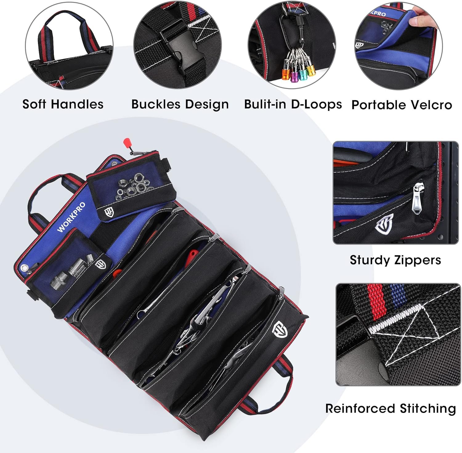 Manufacturer Roll Up Tool Bag Private Label with Detachable Tool Pouches Heavy Duty 6 Pockets Custom Logo Organizer for Mechanic Electrician Plumber Carpenter
