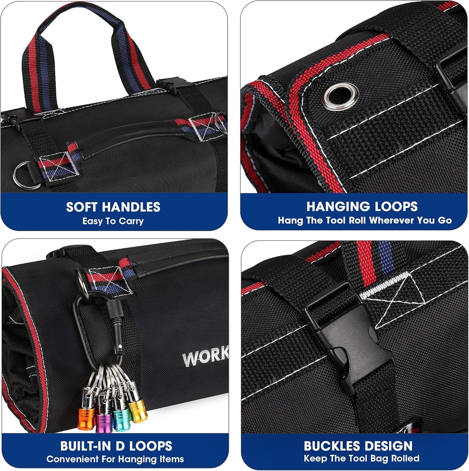 Manufacturer Roll Up Tool Bag Private Label with Detachable Tool Pouches Heavy Duty 6 Pockets Custom Logo Organizer for Mechanic Electrician Plumber Carpenter