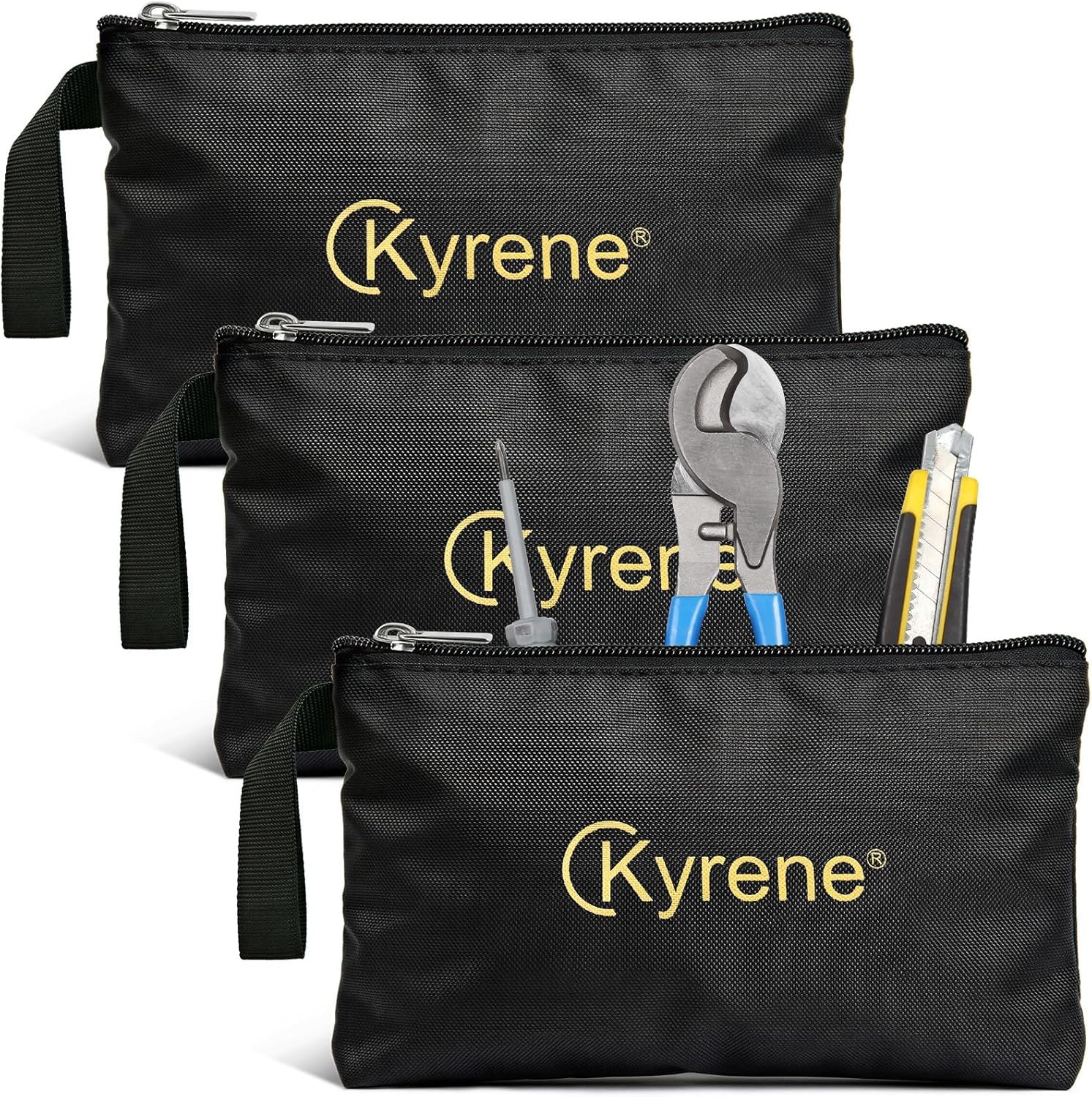 Custom Logo 3 Pack Zipper Tool Pouches Utility Multipurpose Storage Organizer Bags Private Label for Mens Tools DIY Projects Electrician Repairs Travel Gear Office Stationery Manufacturer