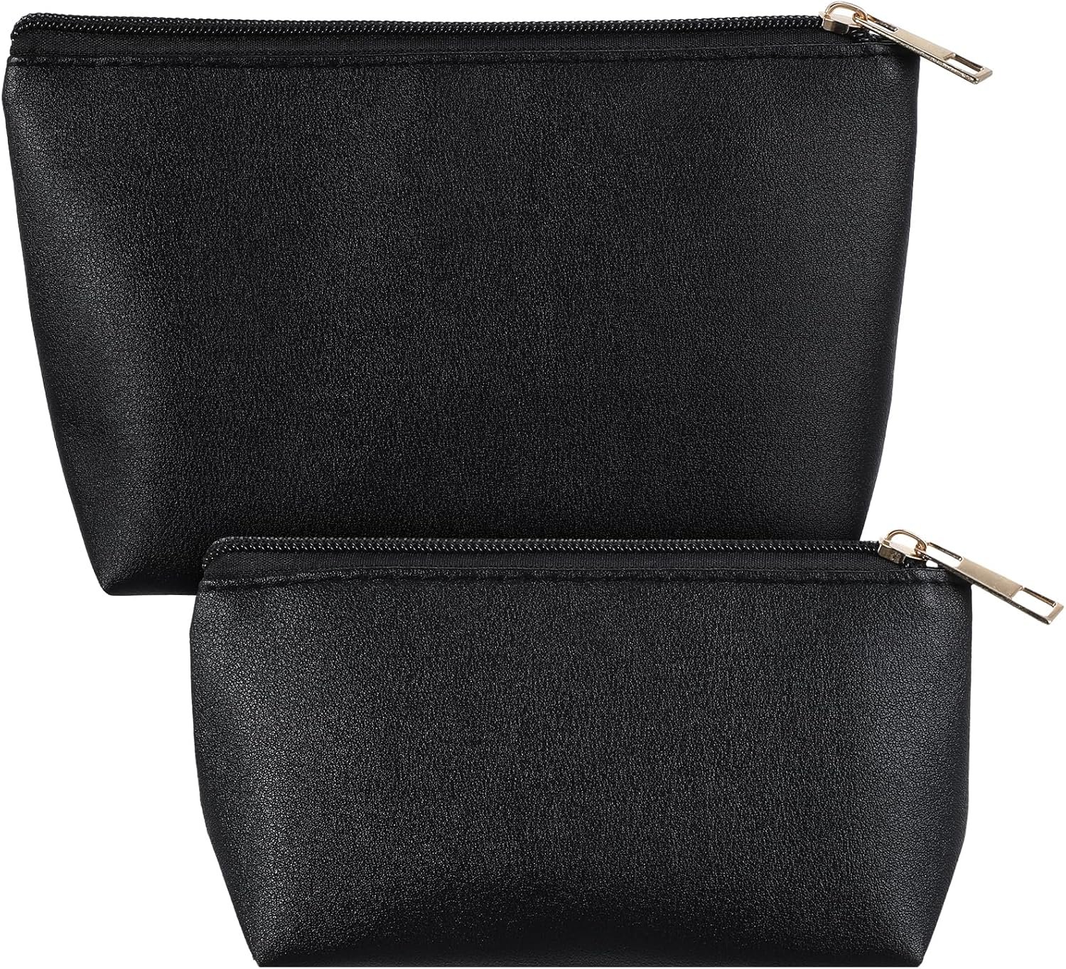 Custom Logo 2Pcs Black PU Leather Small Zipper Cosmetic Pouches Private Label Manufacturer Makeup Bags for Purse Travel Toiletry Storage