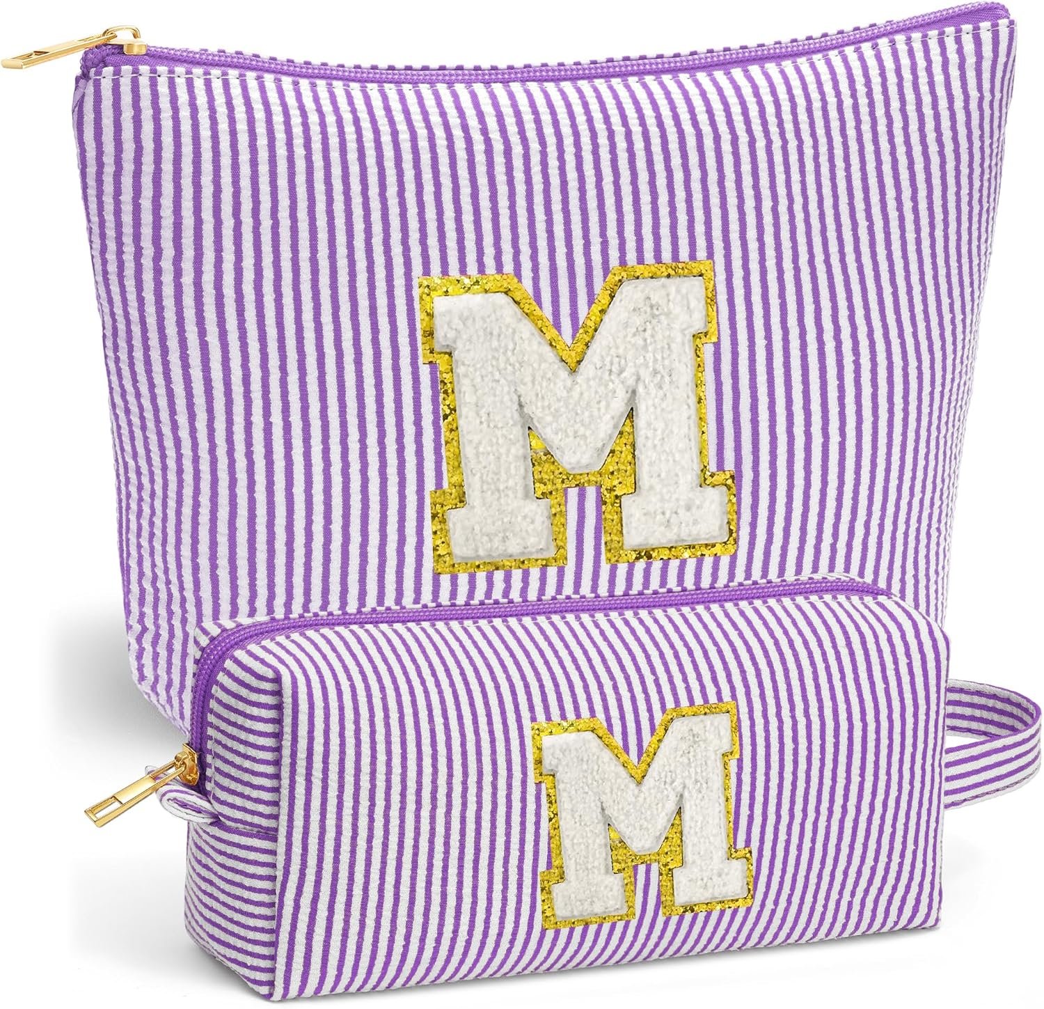 Private Label Initial Cosmetic Bag Set Custom Logo Travel Makeup Pouch with Zipper Purple Letter M Manufacturer