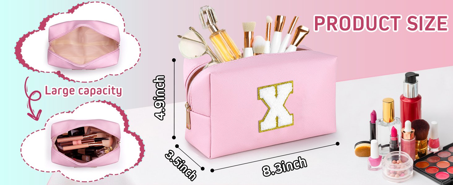 Manufacturer Birthday Gifts for Women Teen Girls - Initial Makeup Bag Travel Cosmetic Bag Private Label Toiletry Pouch with Custom Logo (Pink E)