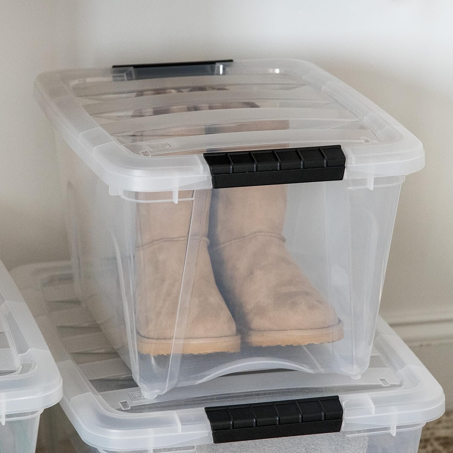 Private Label 19 QT Clear Plastic Storage Box with Lid and Latches - 6 Pack from Manufacturer - BPA-Free See-Through Durable Nestable Stackable Containers Secure Pull Handle Custom Logo