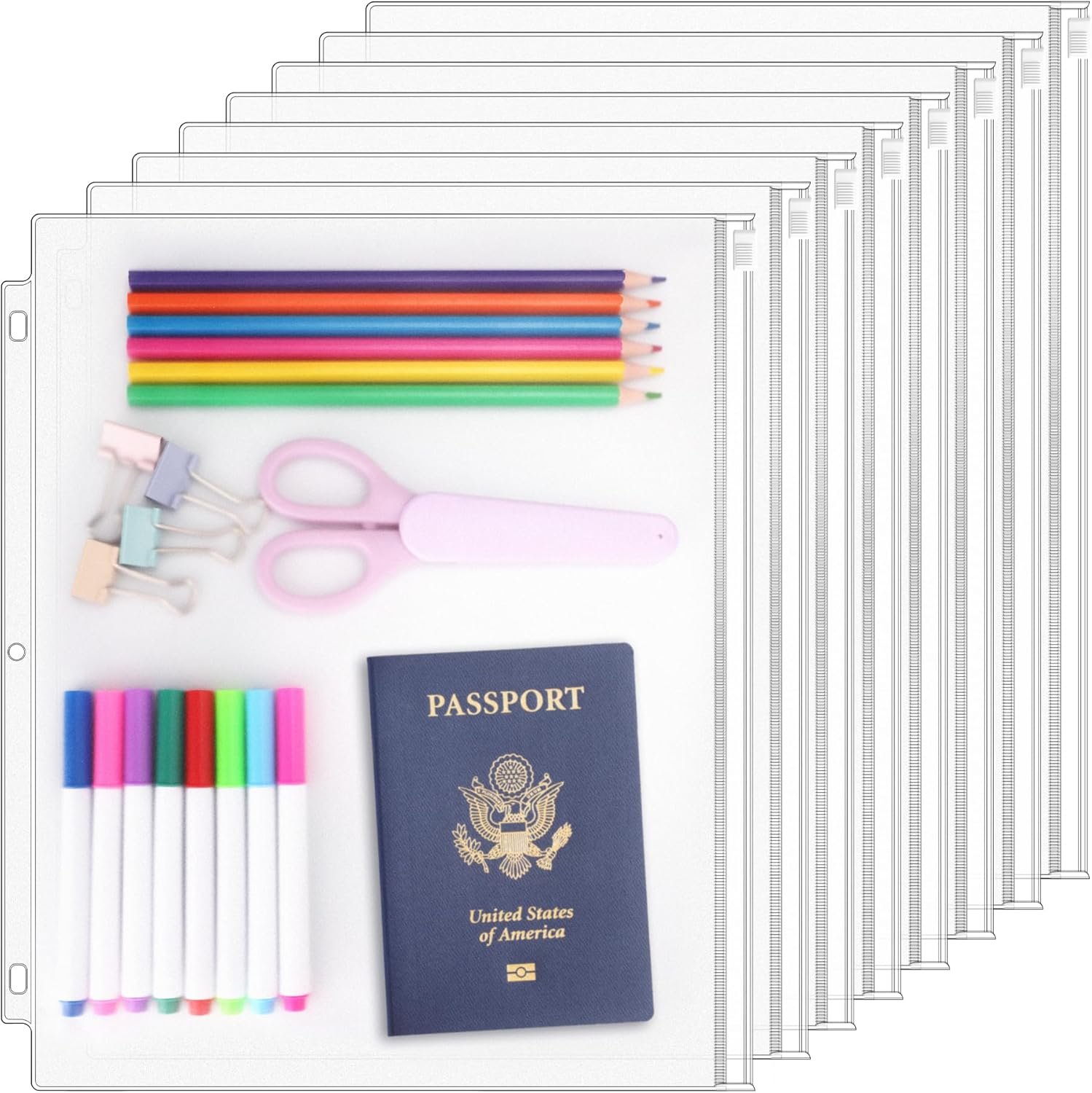 Custom Logo 8 Pack Clear Letter Size Binder Pockets 3 Ring Binder Zipper Pouch Private Label Waterproof PVC 3-Hole Loose Leaf File Bags Insert Sleeves Page Sheet Protectors Factory Business Office Supplies Custom Logo 8 Pack Clear Letter Size Binder Pockets 3 Ring Binder Zipper Pouch Private Label Waterproof PVC 3-Hole Loose Leaf File Bags Insert Sleeves Page Sheet Protectors Factory Business Office Supplies