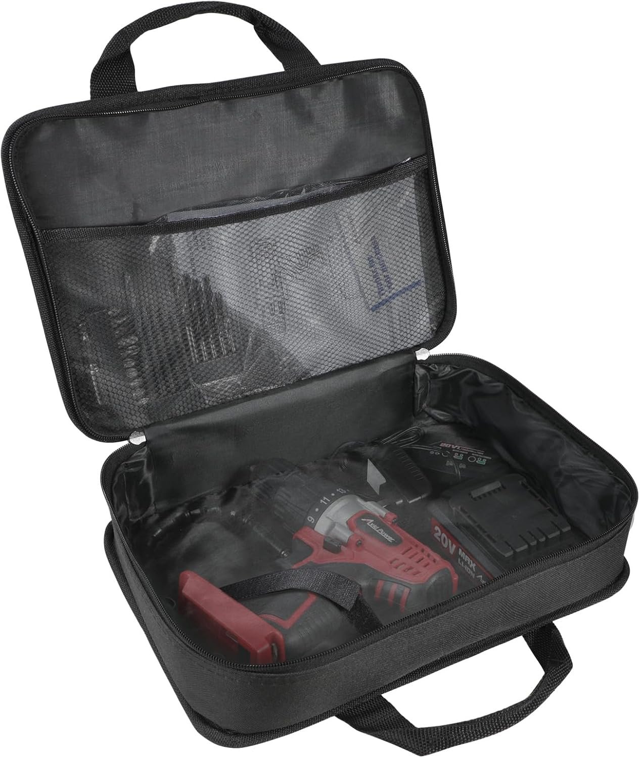 Private Label 12 Inch Tool Storage Carrying Case for Cordless Drill Tire Inflator Impact Wrench, Custom Logo Soft Canvas Power Tool Pouch with Mesh Dividers and Double Zipper Manufacturer