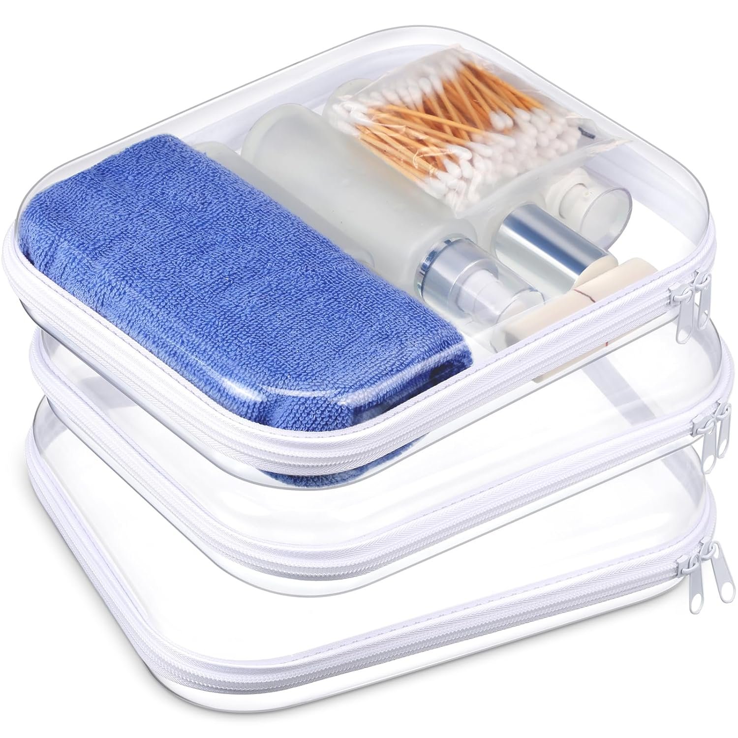 Private Label 3 Pcs Clear Hard Plastic Zipper Makeup Bag Pouches Custom Logo Portable Travel Christmas Storage Organizers for Cosmetics Building Blocks Puzzles (White,M) Manufacturer