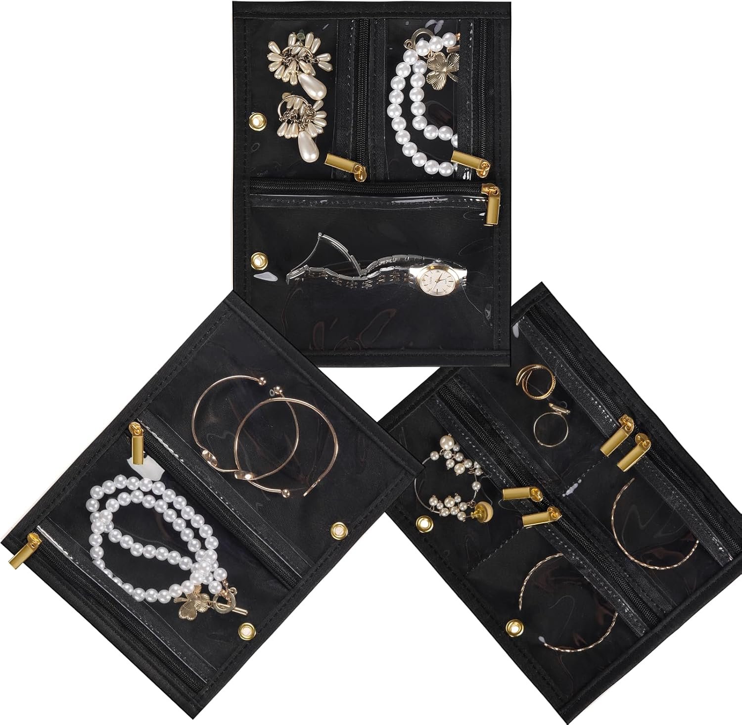 Private Label Travel Jewelry Case Organizer for Women, Custom Logo Jewelry Storage Book with Small Pouch for Earrings Rings Bracelets (Inner Pages, 3 PCS, Black) Manufacturer