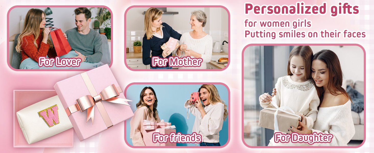 Manufacturer Birthday Gifts for Women Teen Girls - Initial Makeup Bag Travel Cosmetic Bag Private Label Toiletry Pouch with Custom Logo (Pink E)